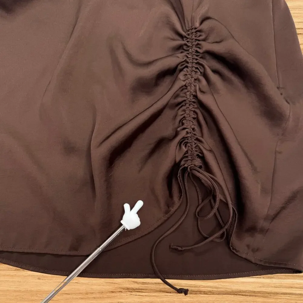 Aritzia Wilfred High Waist Satin Ruched Allusion Mini Skirt Brown Size 2